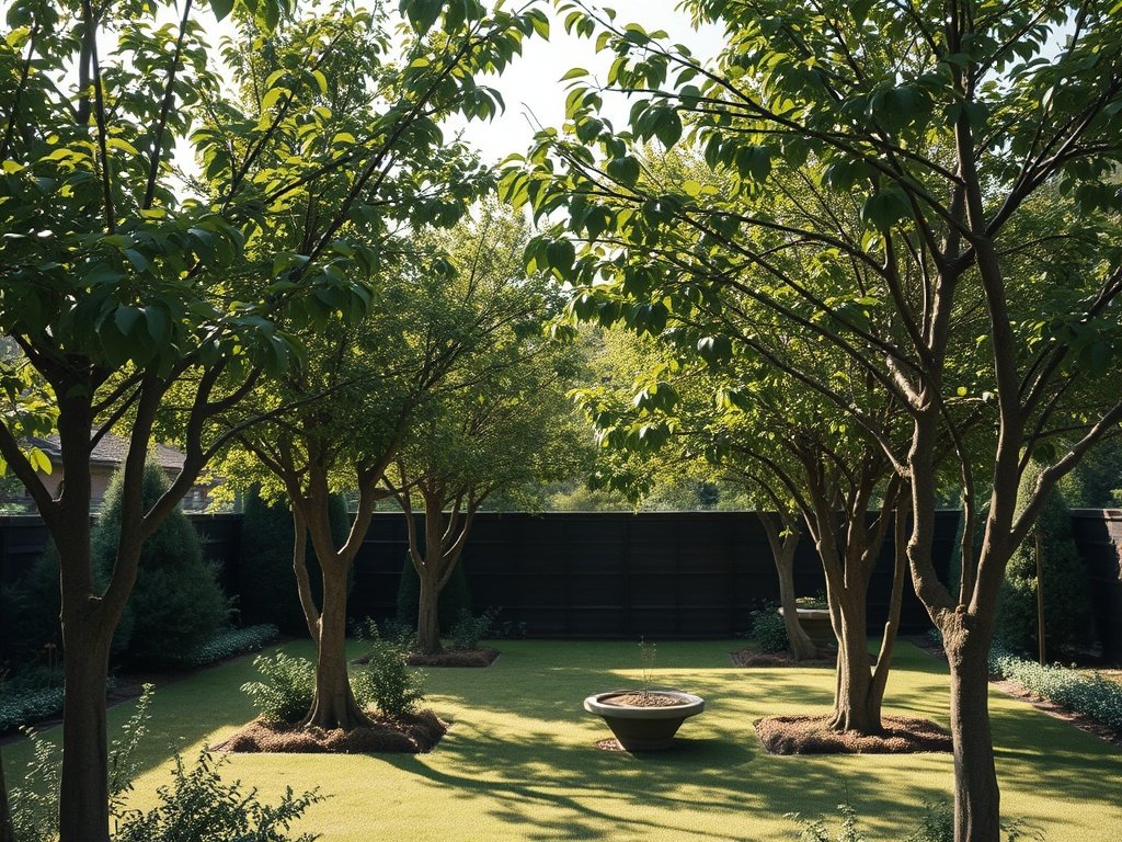 Prachtige tuin met hazelstruiken in een rustige setting.