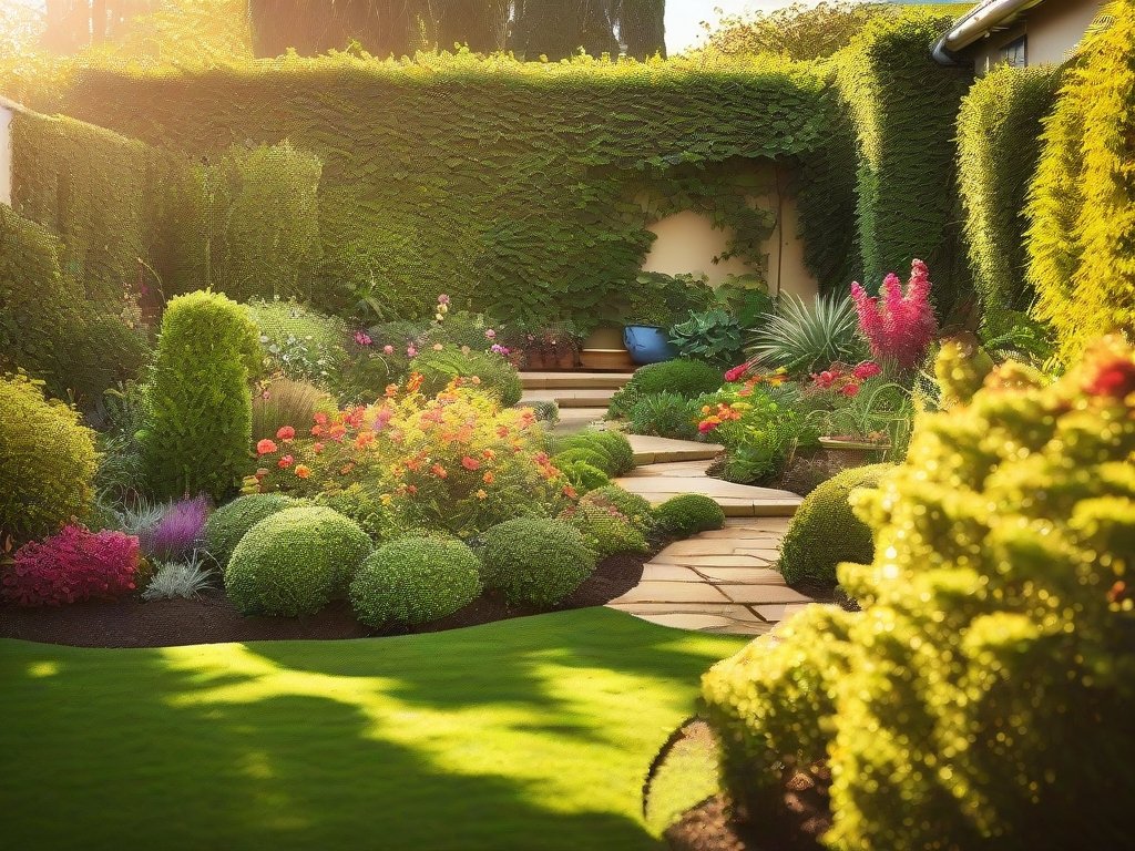 Brede opname van een prachtige tuin met verschillende dropplanten.