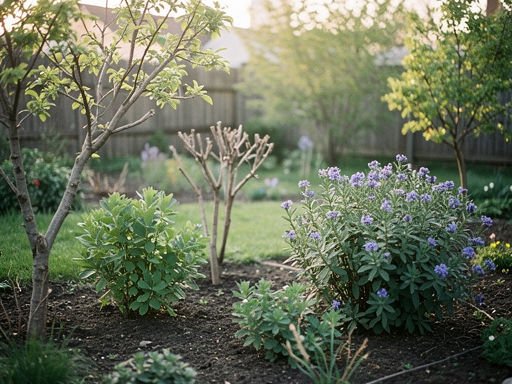Overzicht van een tuin met maagdenpalm in verschillende groeifases.